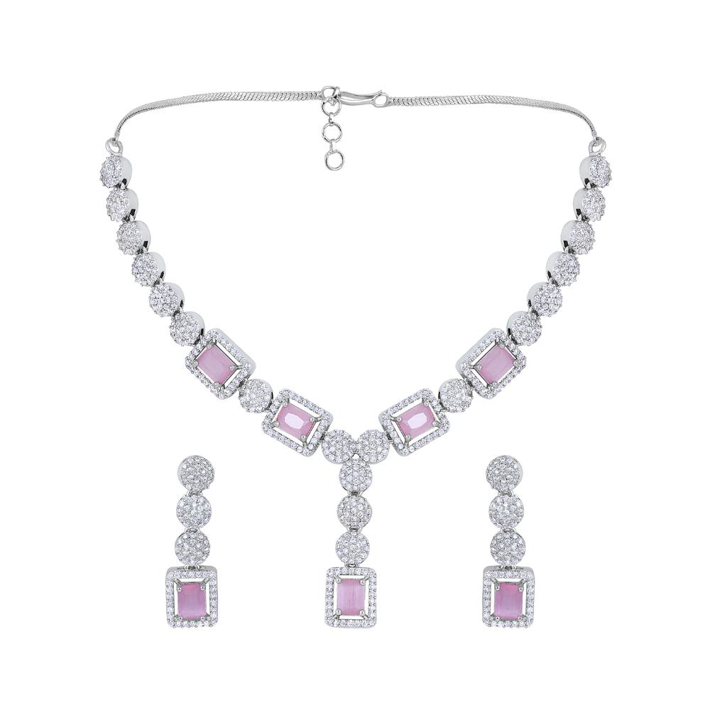 Asmitta Silver Plated AD Necklace Set