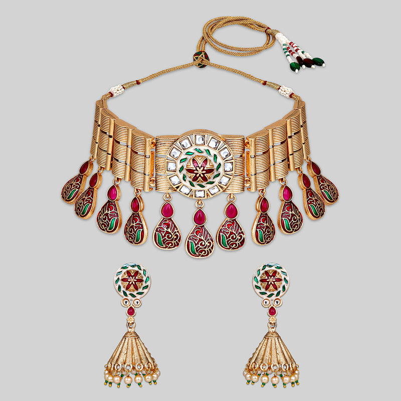 Asmitta Kundan And Meenakari Choker Necklace Set