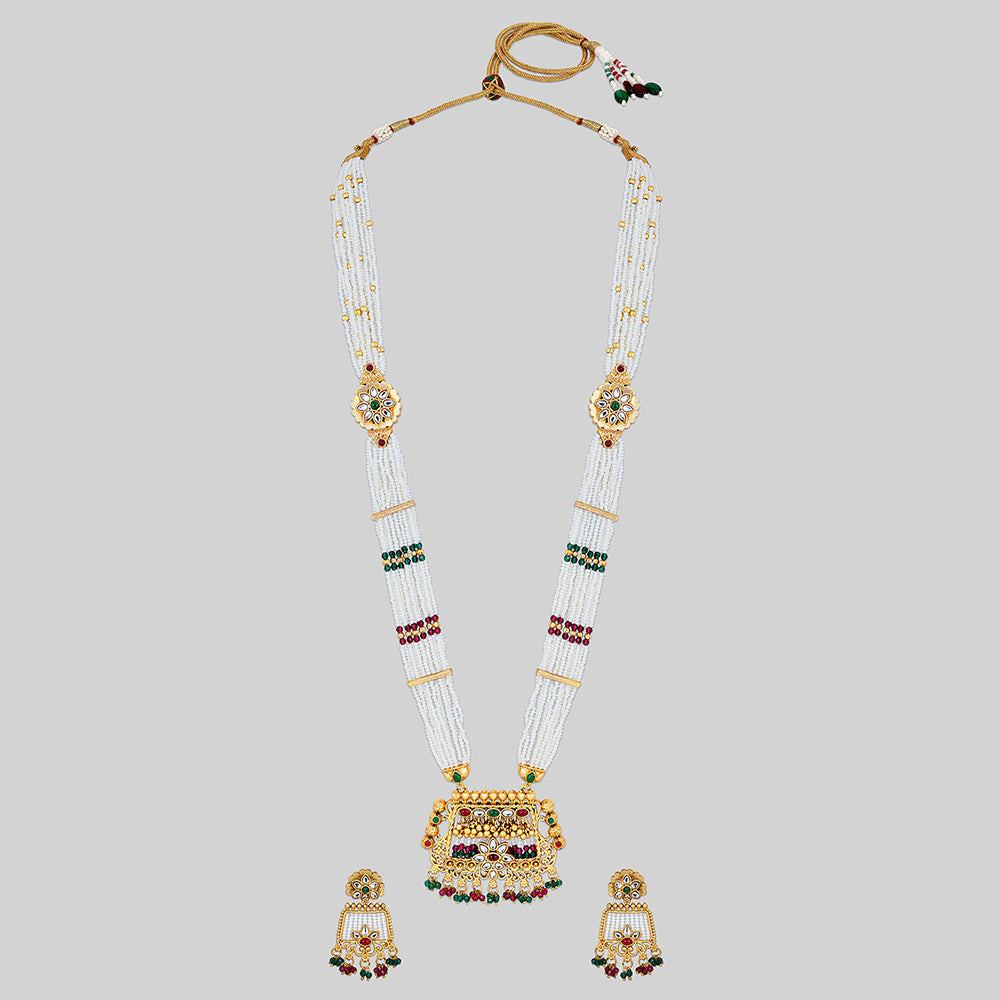 Asmitta Kundan And Pearl Long Necklace Set