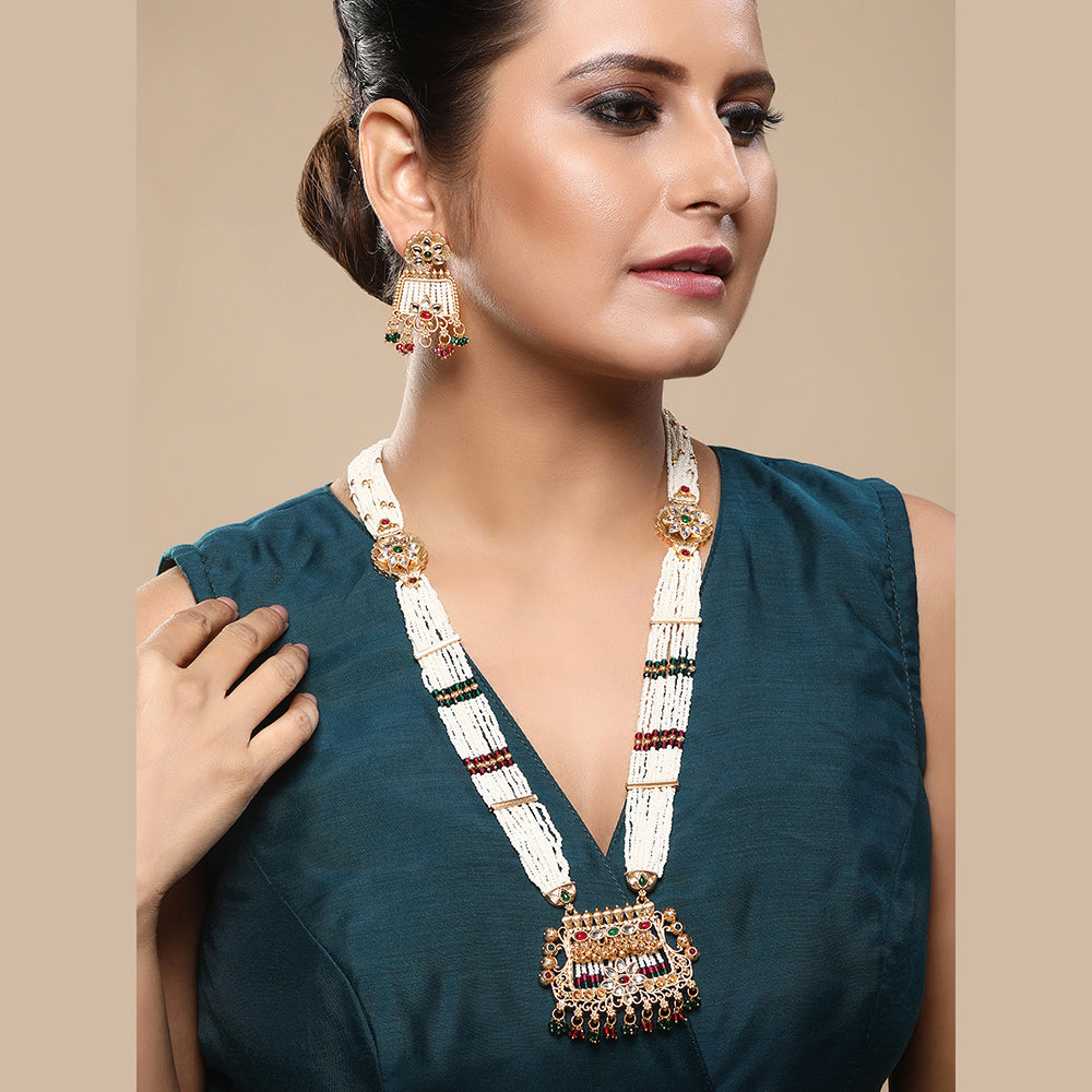 Asmitta Kundan And Pearl Long Necklace Set