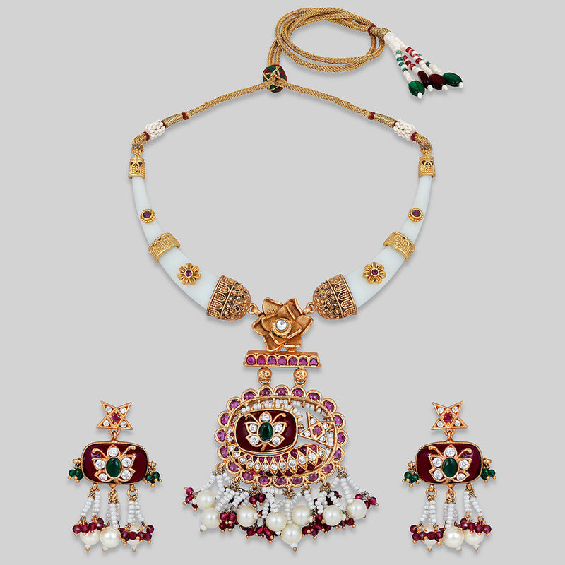 Asmitta Gold Plated Pota And Austrian Stone Necklace Set