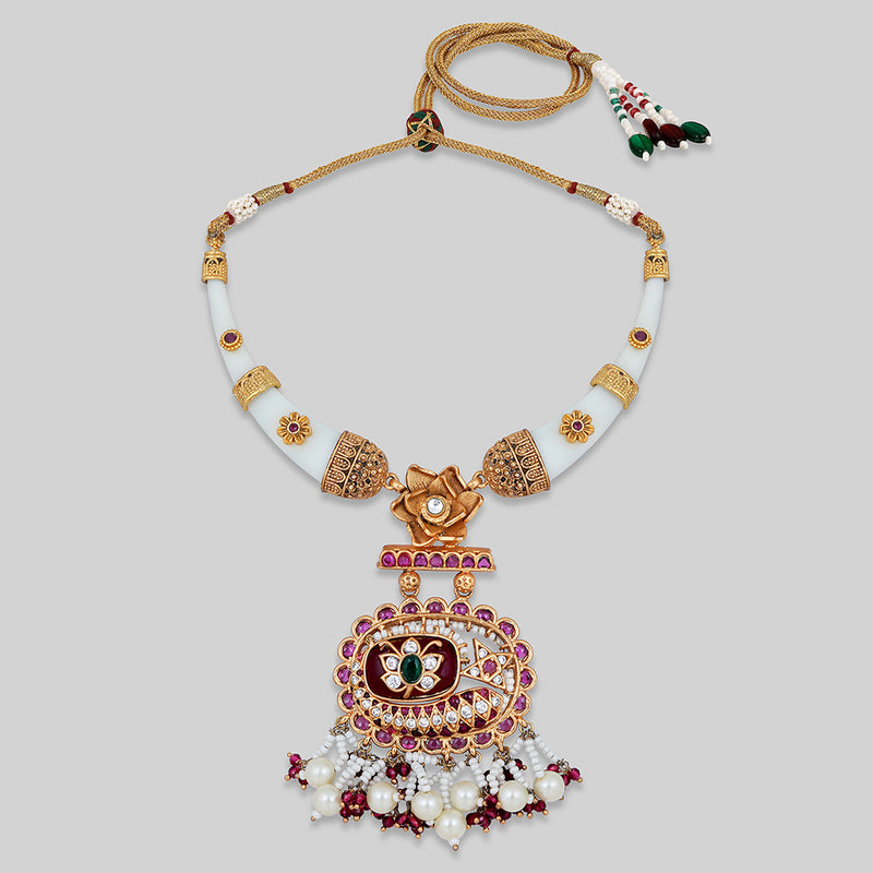 Asmitta Gold Plated Pota And Austrian Stone Necklace Set