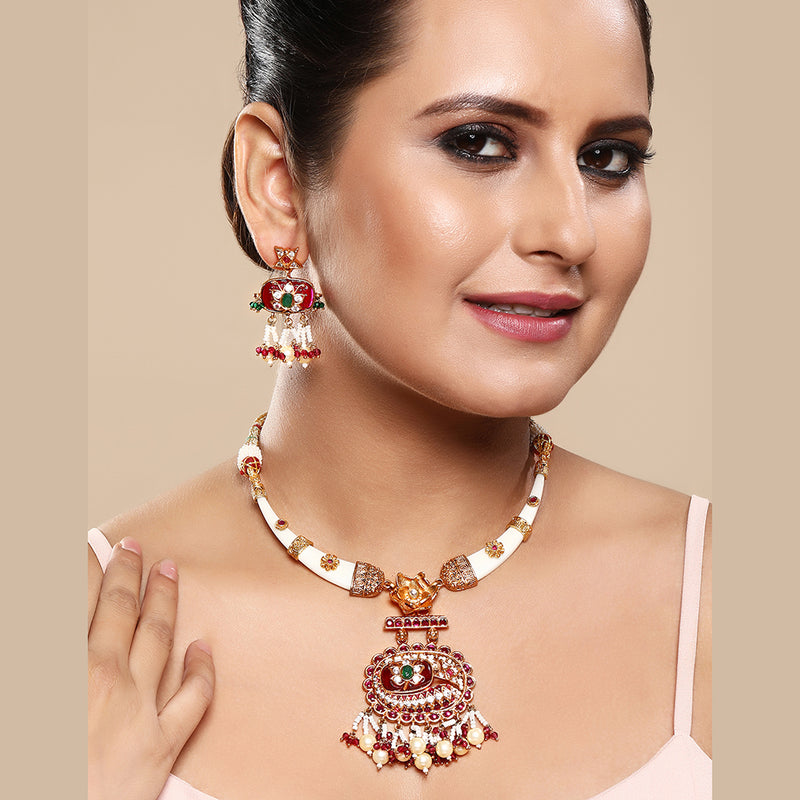 Asmitta Gold Plated Pota And Austrian Stone Necklace Set