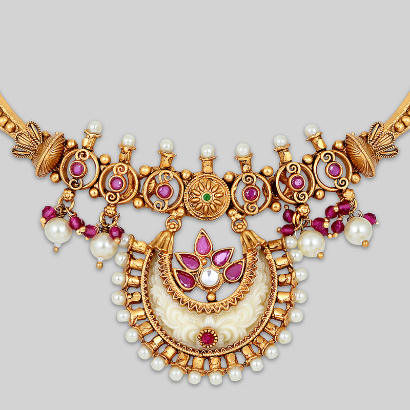 Asmitta Gold Plated Pota Stone Necklace Set