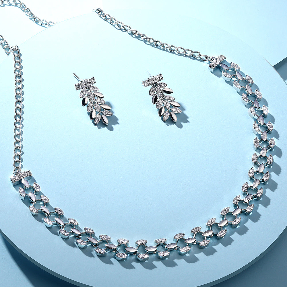 Asmitta Silver Plated AD Necklace Set