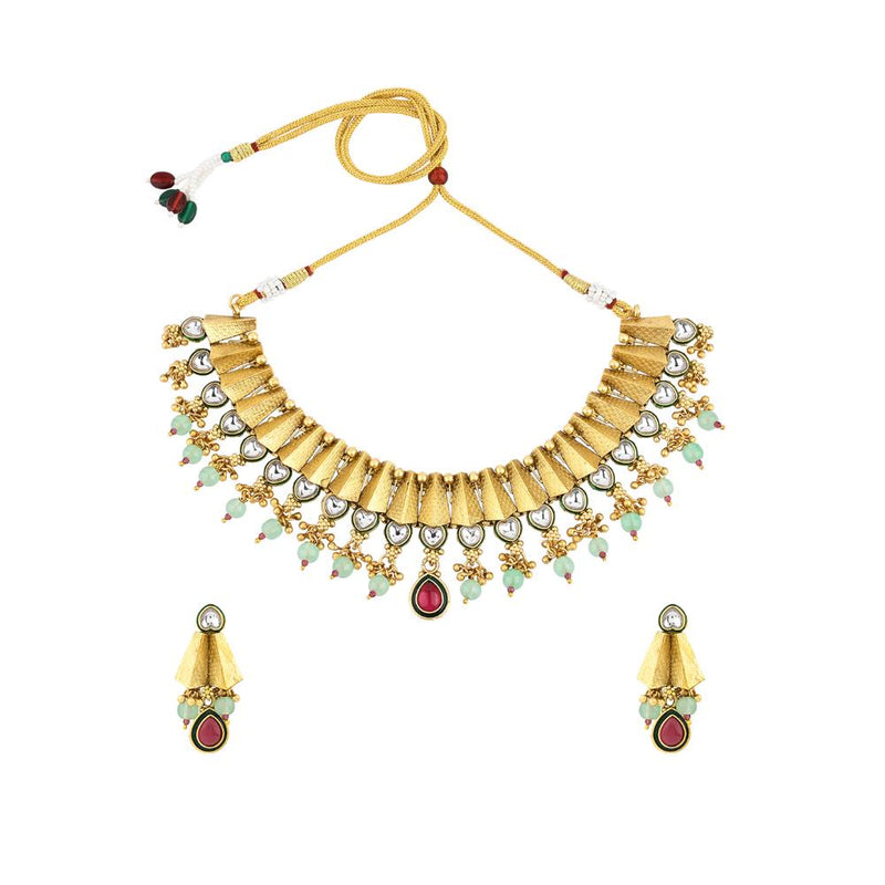 Asmitta Gold Plated Kundan And Beads Necklace Set