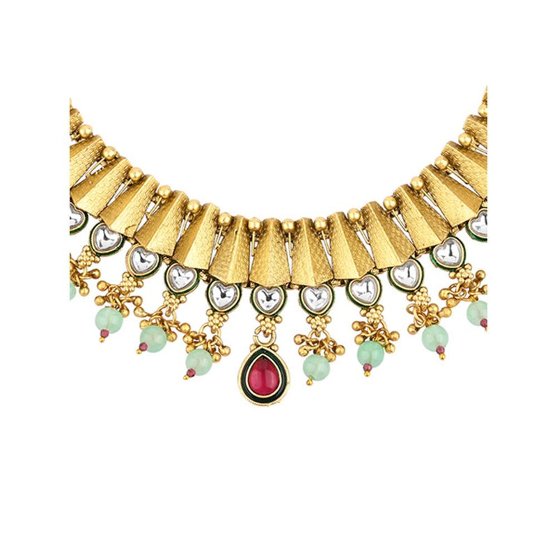 Asmitta Gold Plated Kundan And Beads Necklace Set