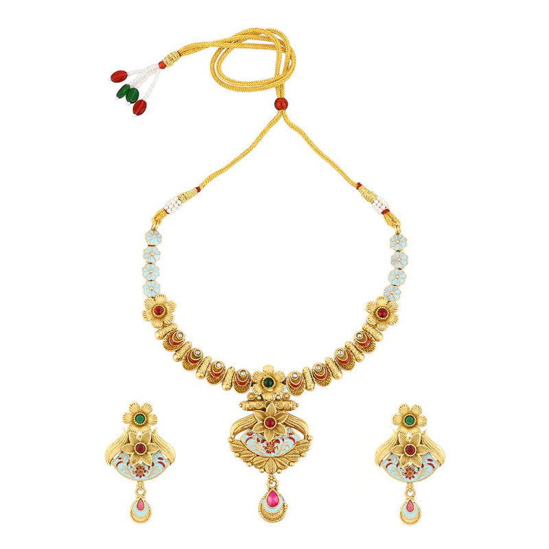 Asmitta Pota Stone And Meenakari Necklace Set