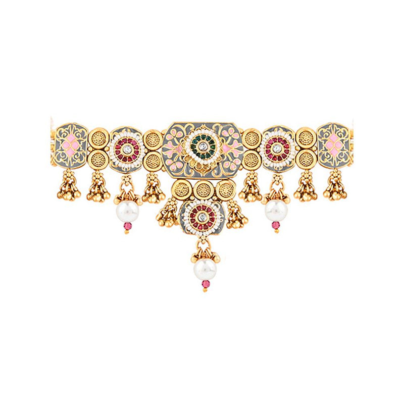 Asmitta Gold Plated Meenakari Choker Necklace Set