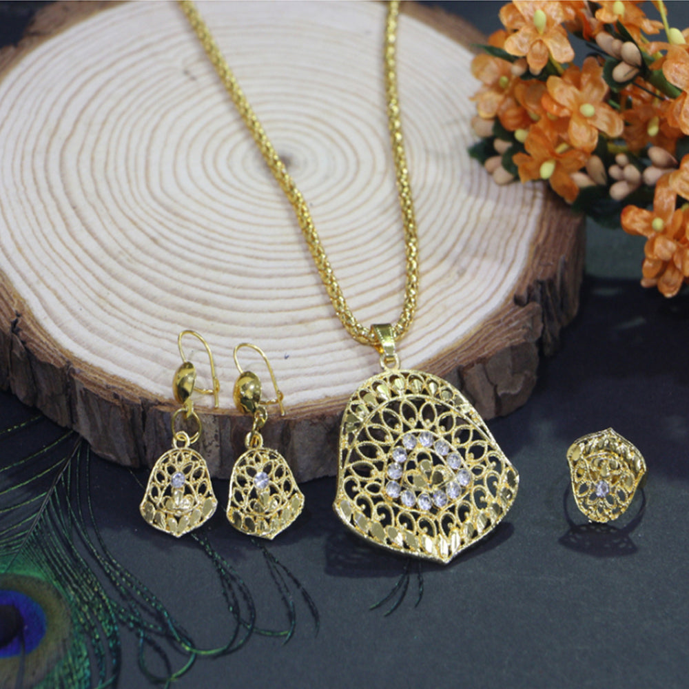 Asmitta Gold Plated Pendant Set With Finger Ring