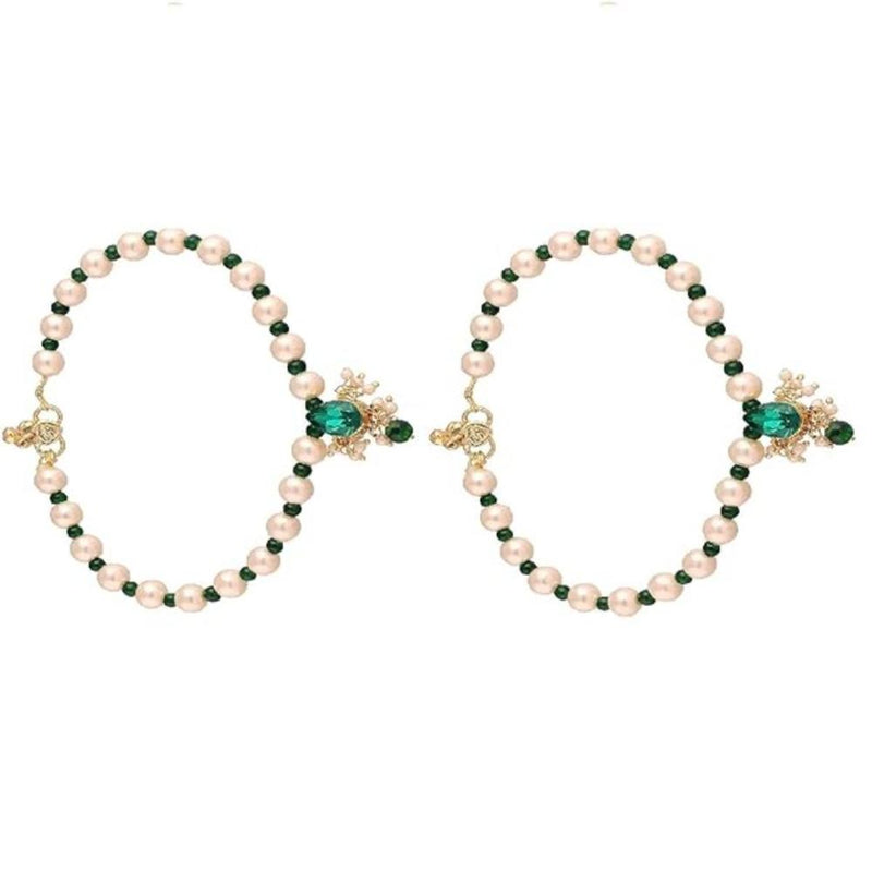 Etnico Adjustable Pearl Beads Payal Anklets Jewellery for Women & Girls (A054WG)