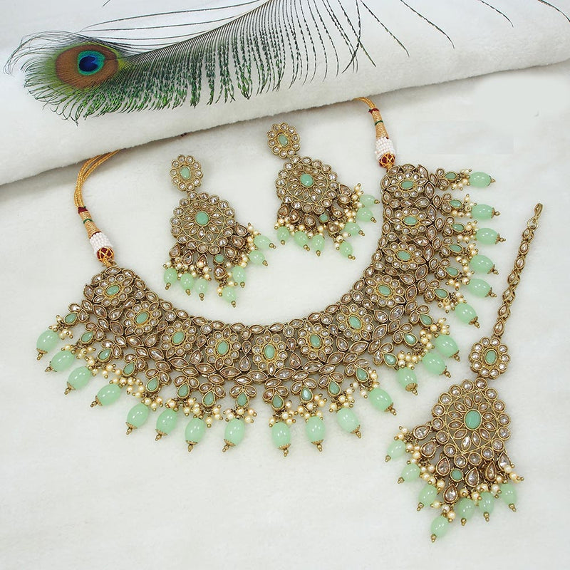 Mangalmani Jewels Gold Plated Crystal Stone Pearl And Beads Necklace Set