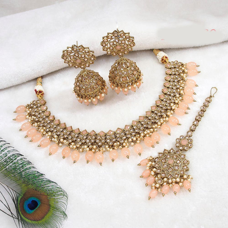 Mangalmani Jewels Gold Plated Crystal Stone Pearl And Beads Necklace Set