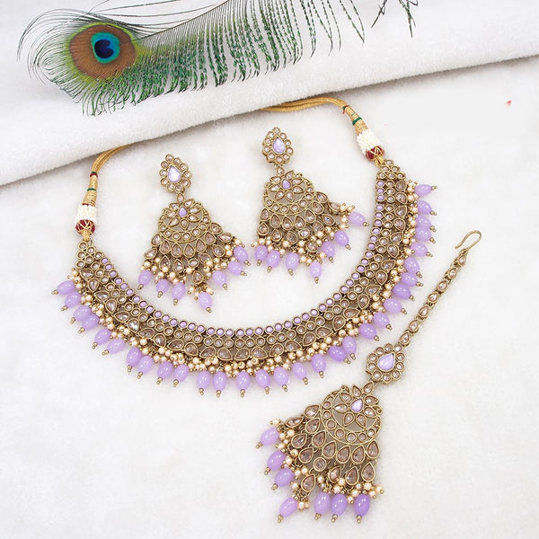 Mangalmani Jewels Gold Plated Crystal Stone Pearl And Beads Necklace Set