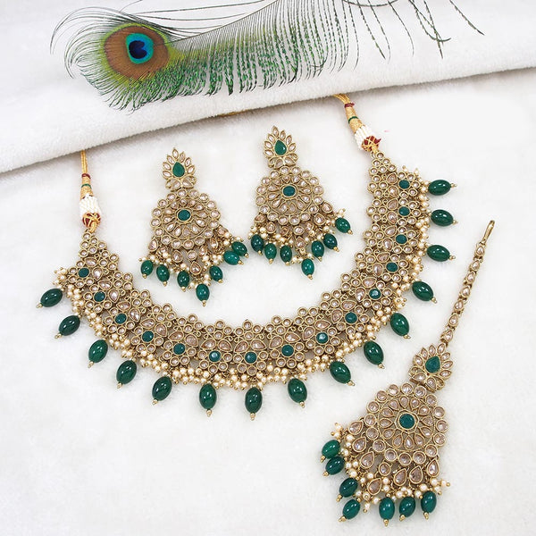 Mangalmani Jewels Gold Plated Crystal Stone Pearl And Beads Necklace Set