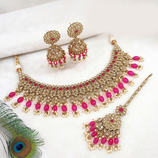 Mangalmani Jewels Gold Plated Crystal Stone Pearl And Beads Necklace Set