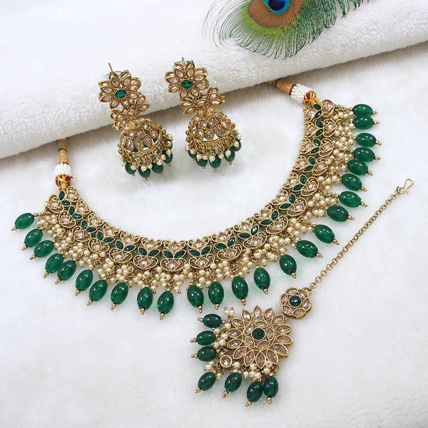 Mangalmani Jewels Gold Plated Crystal Stone Pearl And Beads Necklace Set