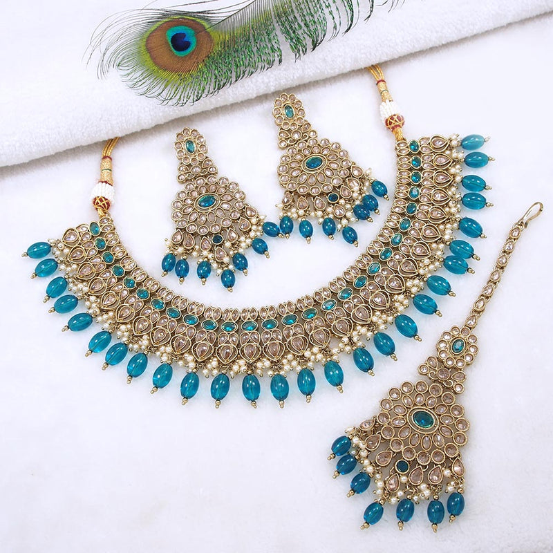 Mangalmani Jewels Gold Plated Crystal Stone Pearl And Beads Necklace Set