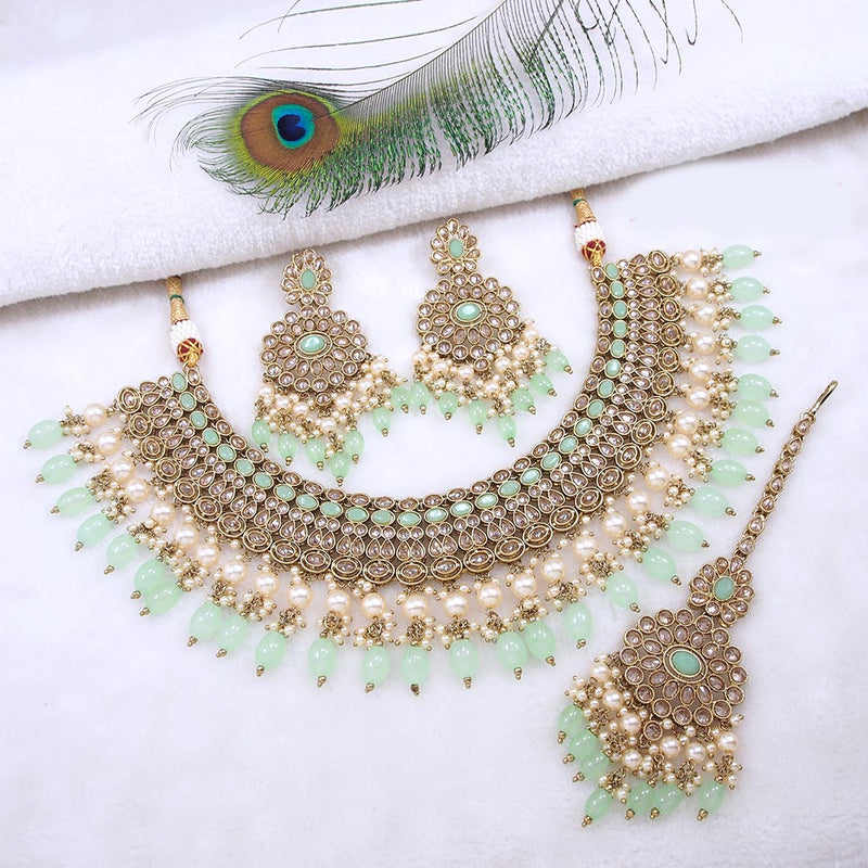 Mangalmani Jewels Gold Plated Crystal Stone Pearl And Beads Necklace Set