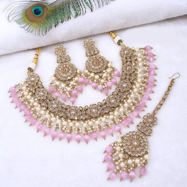 Mangalmani Jewels Gold Plated Crystal Stone Pearl And Beads Necklace Set