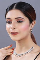 Etnico Silver Plated Cubic Zirconia American Diamond Necklace & Earrings Jewellery Set for Women