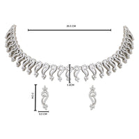Etnico Silver Plated Cubic Zirconia American Diamond Necklace & Earrings Jewellery Set for Women