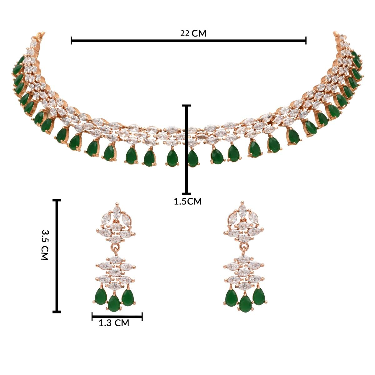 Etnico Rose Gold Plated Cubic Zirconia American Diamond Necklace & Dangle Earrings Jewellery Set for Women