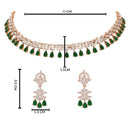 Etnico Rose Gold Plated Cubic Zirconia American Diamond Necklace & Dangle Earrings Jewellery Set for Women