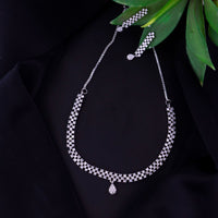 Etnico Stylish Silver Plated Cubic Zirconia American Diamond CZ Valentines Special Chain Necklace With Earrings Set for Women