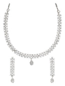 Etnico Stylish Silver Plated Cubic Zirconia American Diamond CZ Valentines Special Chain Necklace With Earrings Set for Women