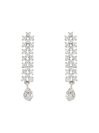 Etnico Stylish Silver Plated Cubic Zirconia American Diamond CZ Valentines Special Chain Necklace With Earrings Set for Women