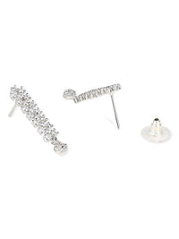 Etnico Stylish Silver Plated Cubic Zirconia American Diamond CZ Valentines Special Chain Necklace With Earrings Set for Women