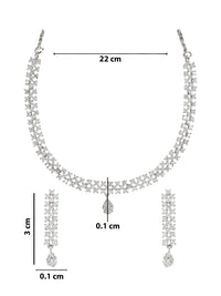 Etnico Stylish Silver Plated Cubic Zirconia American Diamond CZ Valentines Special Chain Necklace With Earrings Set for Women