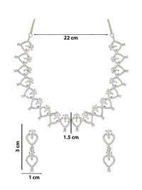 Etnico Stylish Silver Plated Cubic Zirconia American Diamond CZ AD Necklace Jewellery Set For Women