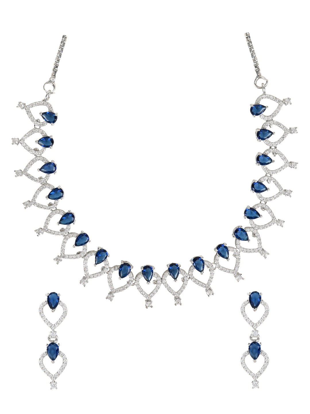 Etnico Stylish Silver Plated Cubic Zirconia American Diamond CZ AD Necklace Jewellery Set For Women