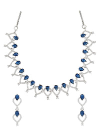Etnico Stylish Silver Plated Cubic Zirconia American Diamond CZ AD Necklace Jewellery Set For Women