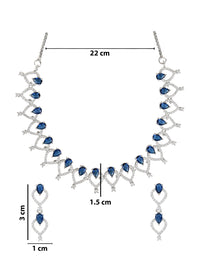 Etnico Stylish Silver Plated Cubic Zirconia American Diamond CZ AD Necklace Jewellery Set For Women