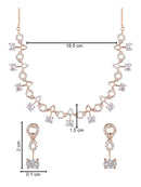Etnico Rose Gold Plated Cubic Zirconia American Diamond CZ Special Chain Necklace With Earrings Set for Women