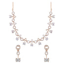 Etnico Rose Gold Plated Cubic Zirconia American Diamond CZ Special Chain Necklace With Earrings Set for Women