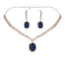 Etnico Rose Gold Plated Cubic Zirconia American Diamond Special Necklace With Drop Earrings Jewellery Set for Women
