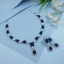 Etnico Silver Plated Cubic Zirconia American Diamond Special Necklace & Drop Earrings Jewellery Set for Women