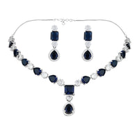 Etnico Silver Plated Cubic Zirconia American Diamond Special Necklace & Drop Earrings Jewellery Set for Women