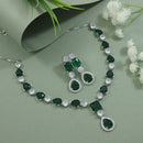 Etnico Silver Plated Cubic Zirconia American Diamond Special Necklace & Drop Earrings Jewellery Set for Women