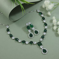 Etnico Silver Plated Cubic Zirconia American Diamond Special Necklace & Drop Earrings Jewellery Set for Women