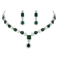Etnico Silver Plated Cubic Zirconia American Diamond Special Necklace & Drop Earrings Jewellery Set for Women