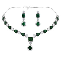 Etnico Silver Plated Cubic Zirconia American Diamond Special Necklace & Drop Earrings Jewellery Set for Women