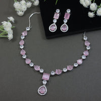 Etnico Silver Plated Cubic Zirconia American Diamond Special Necklace & Drop Earrings Jewellery Set for Women