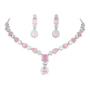 Etnico Silver Plated Cubic Zirconia American Diamond Special Necklace & Drop Earrings Jewellery Set for Women