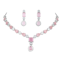 Etnico Silver Plated Cubic Zirconia American Diamond Special Necklace & Drop Earrings Jewellery Set for Women