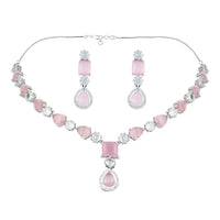 Etnico Silver Plated Cubic Zirconia American Diamond Special Necklace & Drop Earrings Jewellery Set for Women